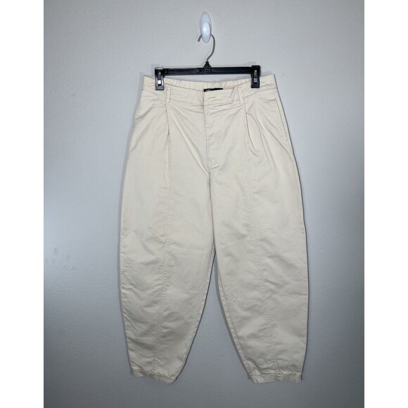 ZARA Women Asymmetric Belt Zipper Hi-Rise Balloon Pants SZ L Beige - Picture 1 of 12